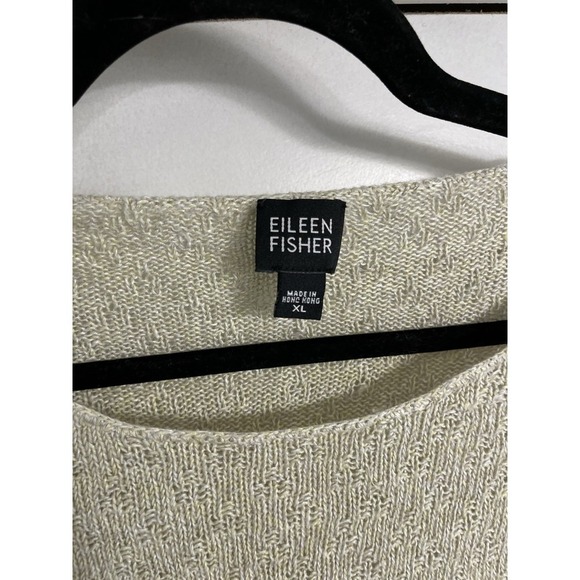 Eileen Fisher Open Knit Linen Top Size XL Boat Neck Beach Coastal Boxy - Picture 2 of 9